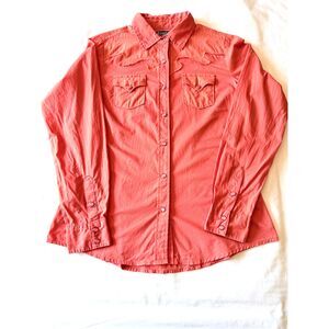 Cruel Denim Womens Large Coral Western Snap Front Shirt Frayed Yoke Metallic L